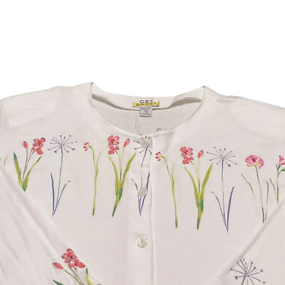 Vintage Cardigan Wms 4X White Floral Button Front  Cottagecore NWT